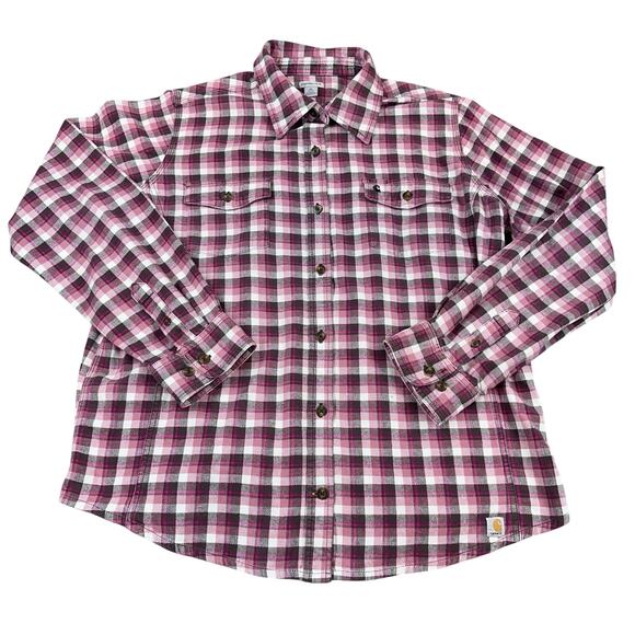 Carhartt Tops - Carhartt Flannel Shirt Womens XL 16/18 Pink Plaid Button Up Workwear Outdoor